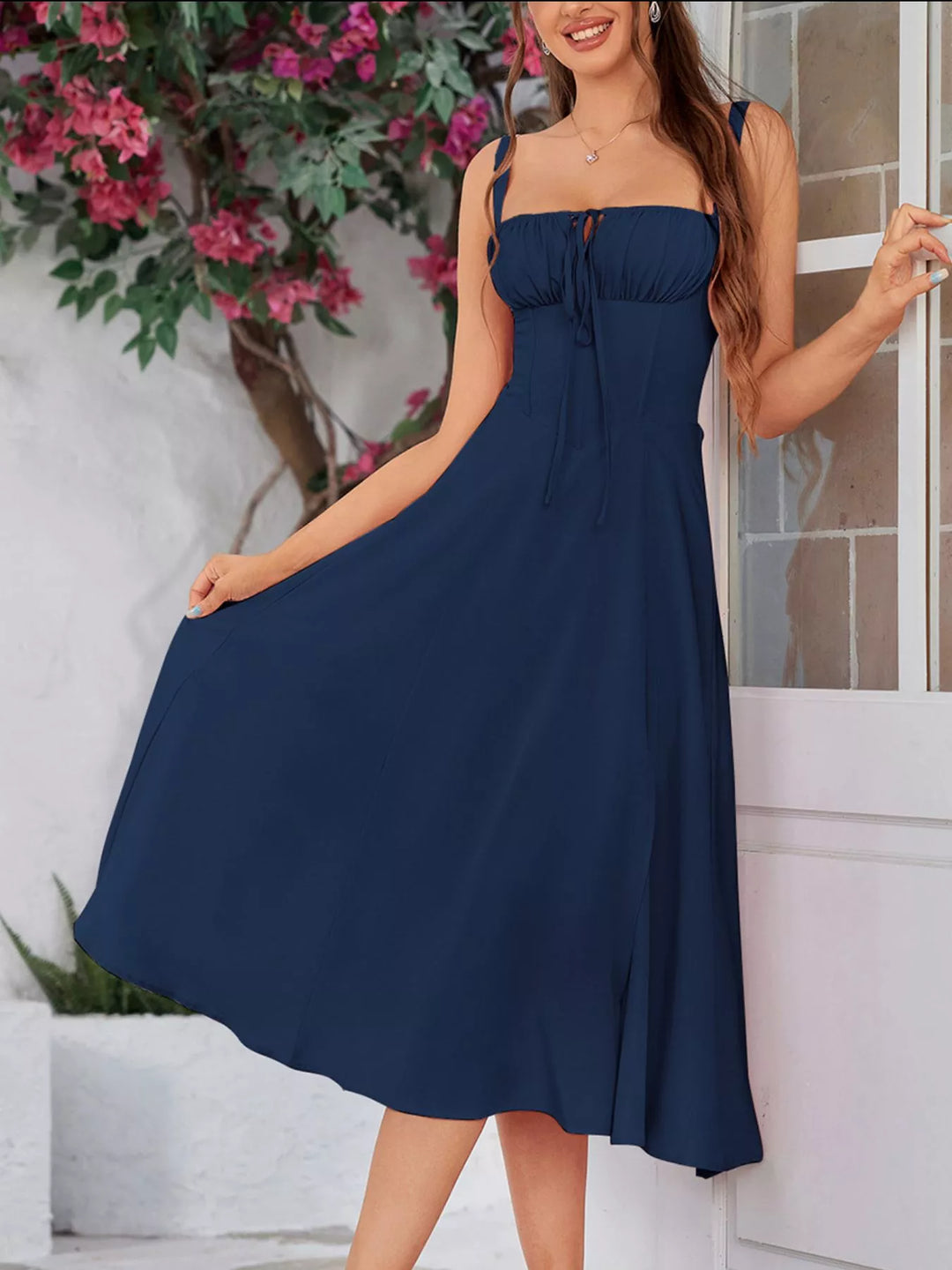 Tie-Front A-Line Midi Dress – Modevelle