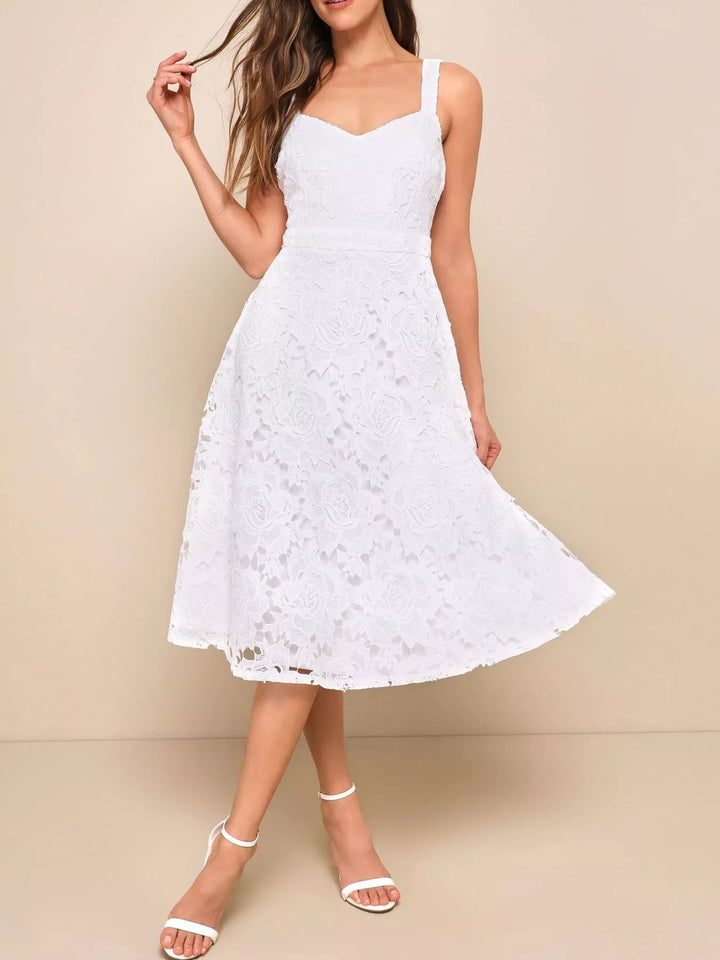 White Lace A-Line Midi Dress Wedding Guest – Modevelle