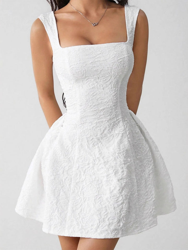 Square Neck Textured Mini Dress – Modevelle
